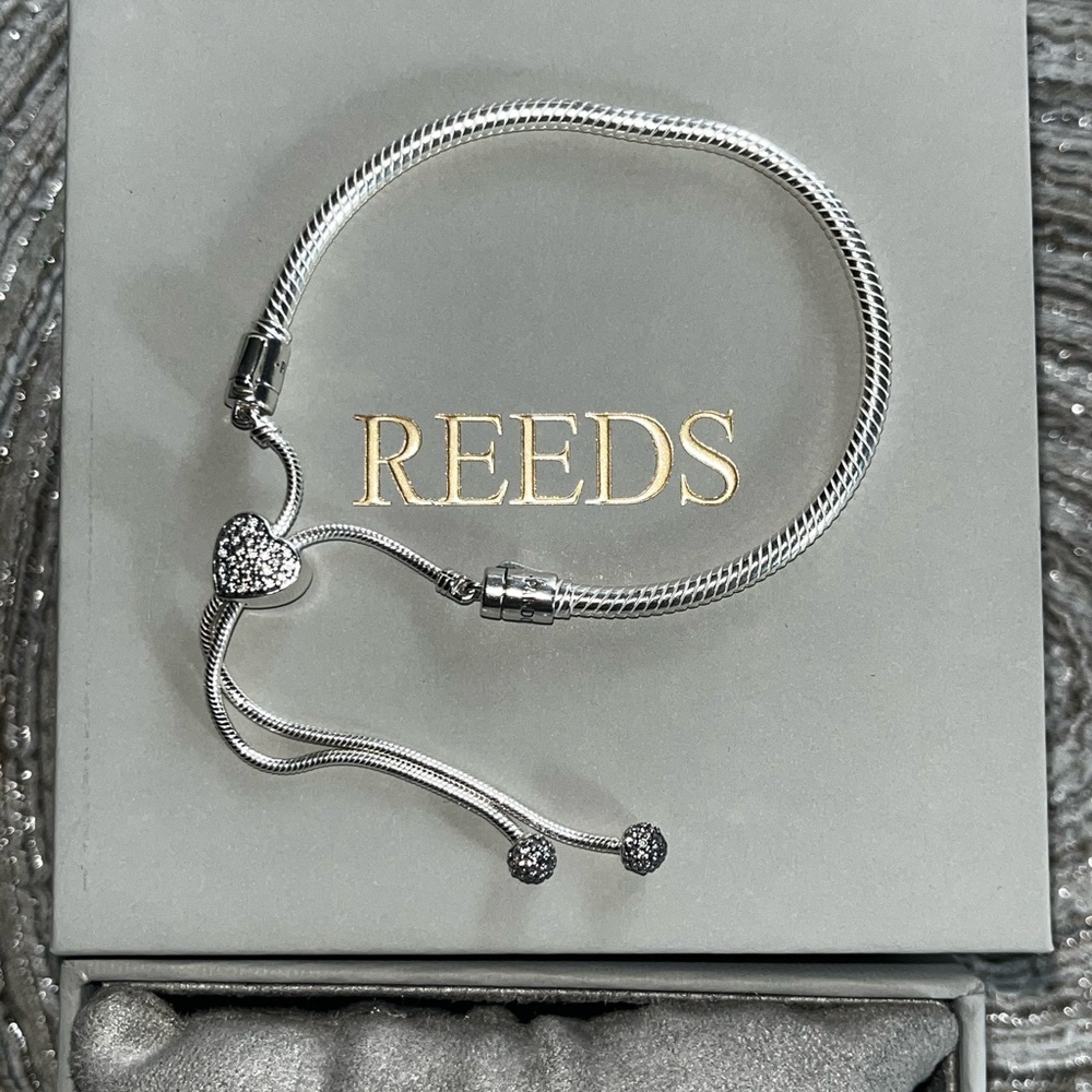 Pandora Moments Pavé Heart Clasp Snake Chain Slider Bracelet